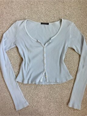 Brandy Melville Pale Blue Ribbed Button-Front Scoop Neck Top